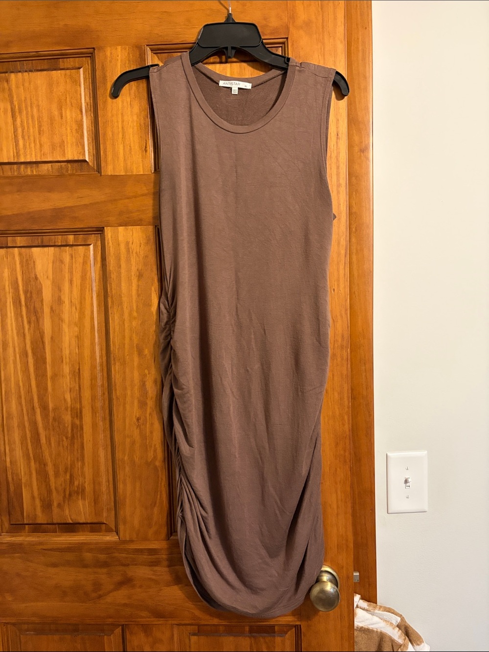 Sleeveless Ruched-Side Mini Dress in Taupe by antistar